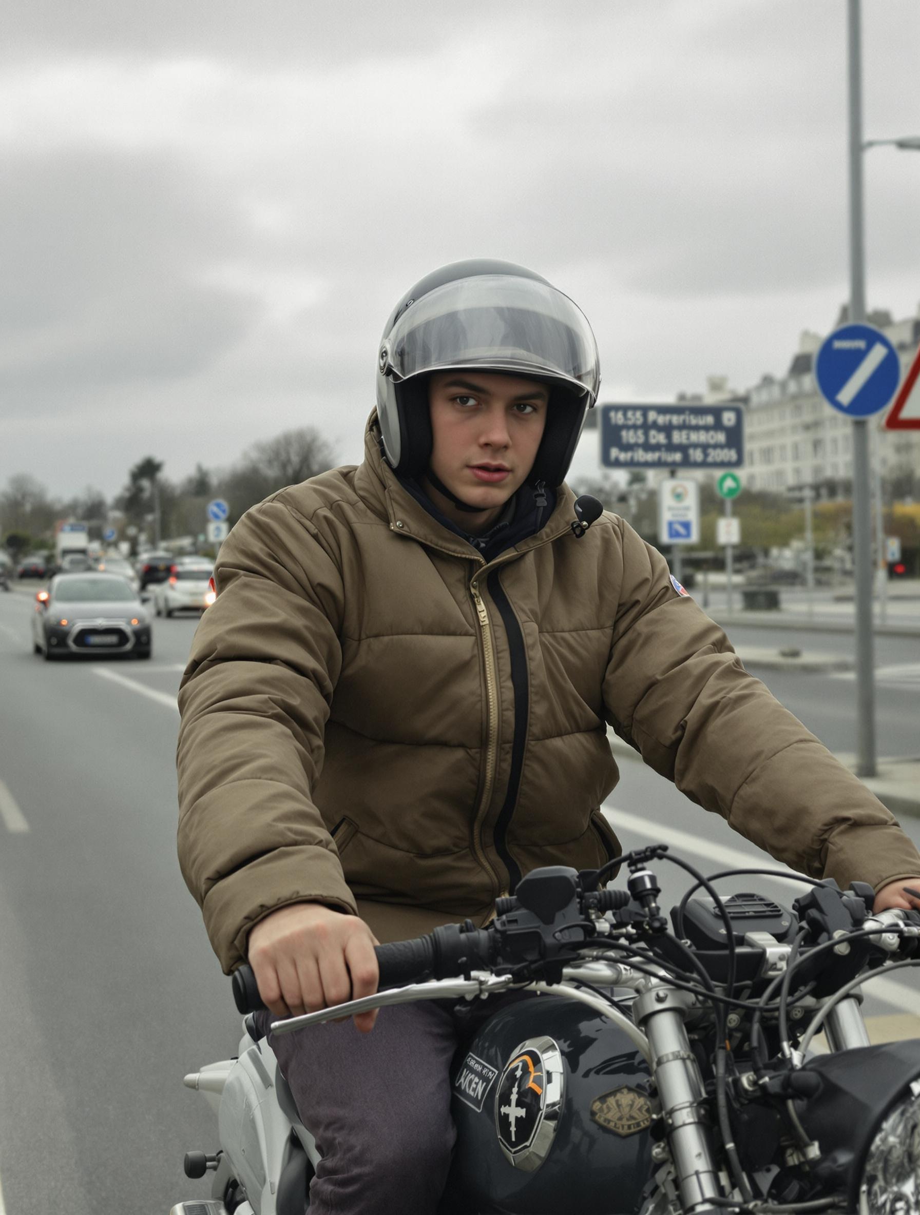 Un adolescent de 16 ans démarre une moto légère 125 sur le périphérique