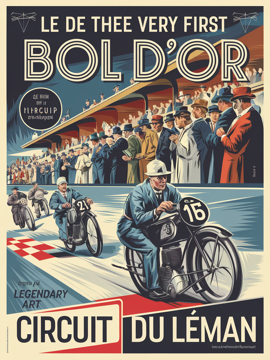Affiche rétro du premier Bol d'Or au Circuit Léman