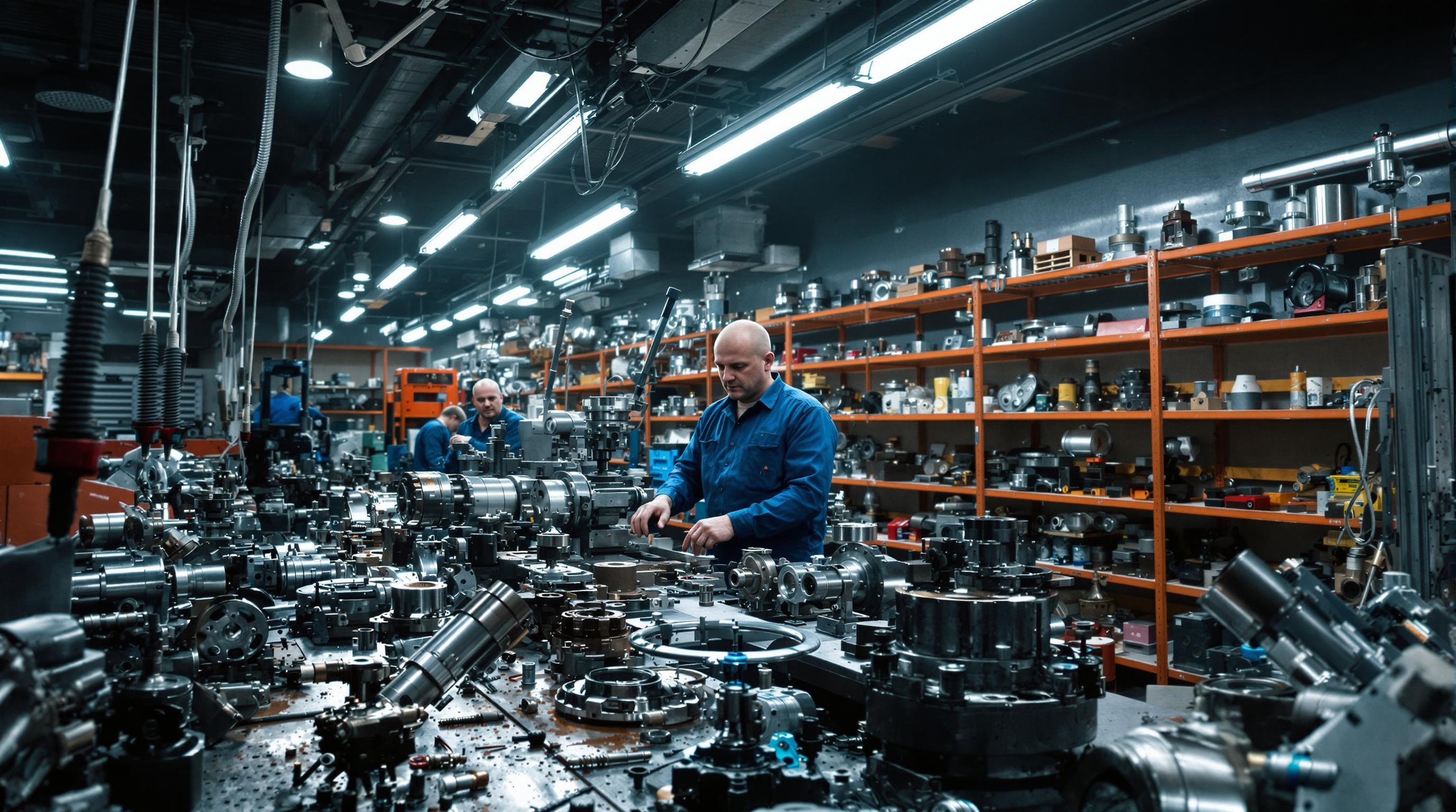 Atelier mécanique, file d’attente de pièces rares, fraiseur en bleu de travail