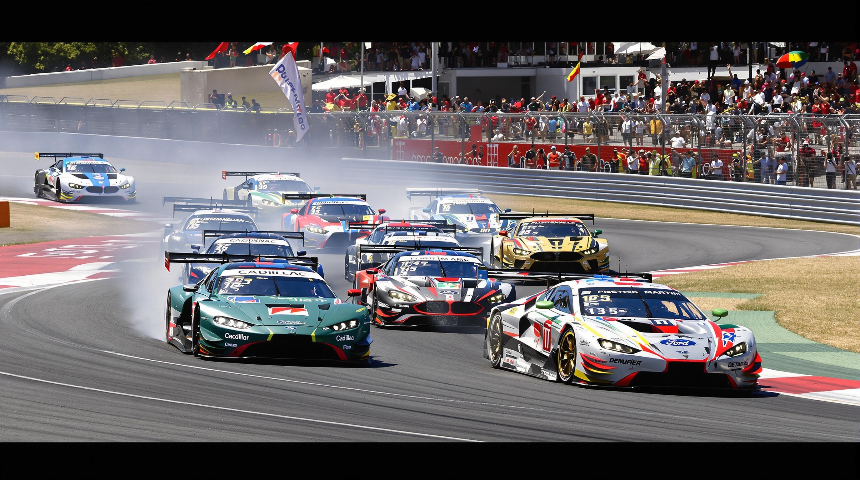 Comparatif mécanique détaillé entre les Hypercars Ferrari, Toyota, Porsche et le prototype hydrogène H24EVO sur fond de pitlane Le Mans ambiance nocturne