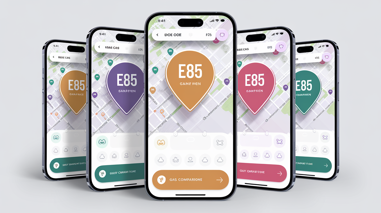 Capture d’écran d’une application mobile localisant les stations E85 les moins chères en France