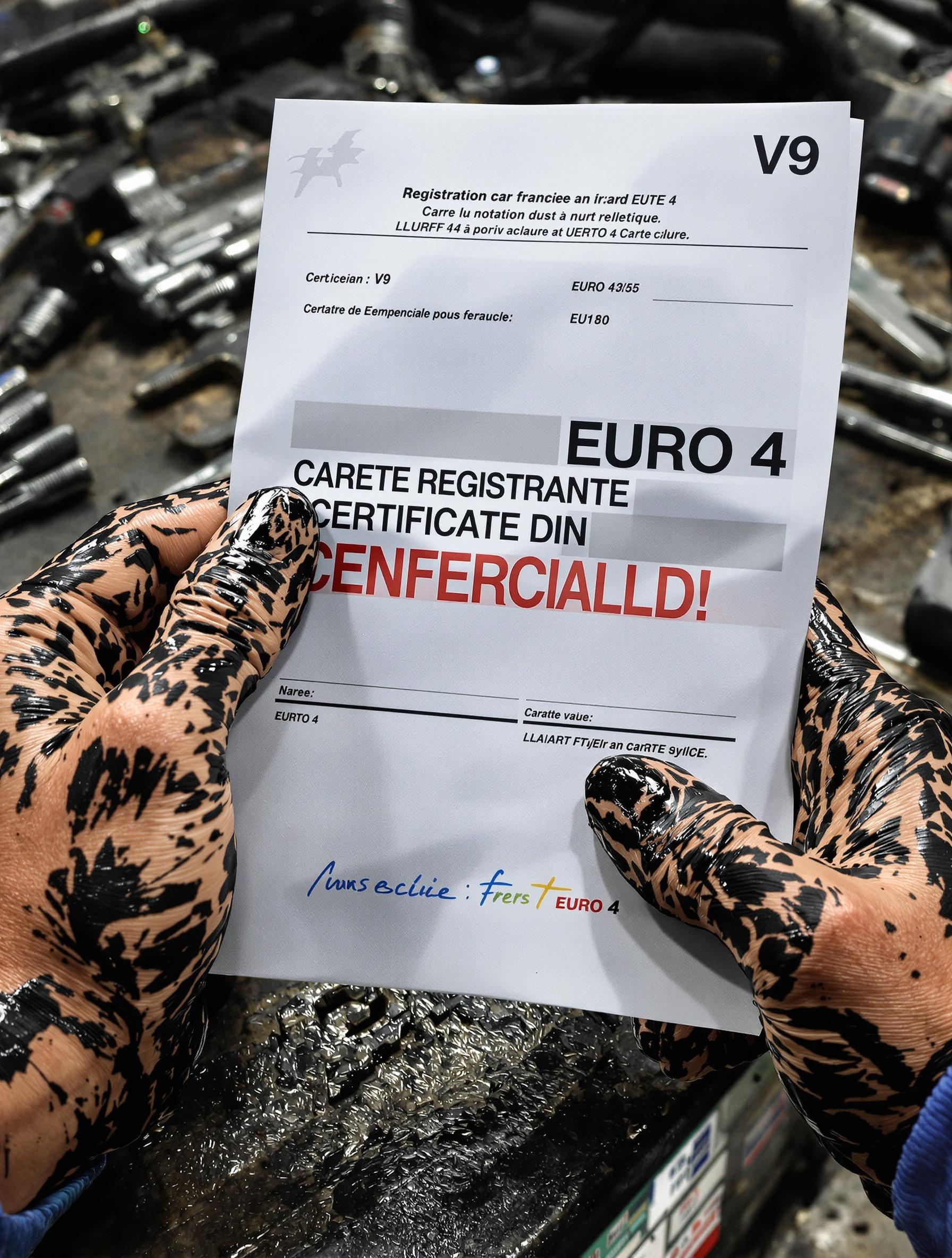 carte grise française case V9 surlignée euro4 mains cambouis
