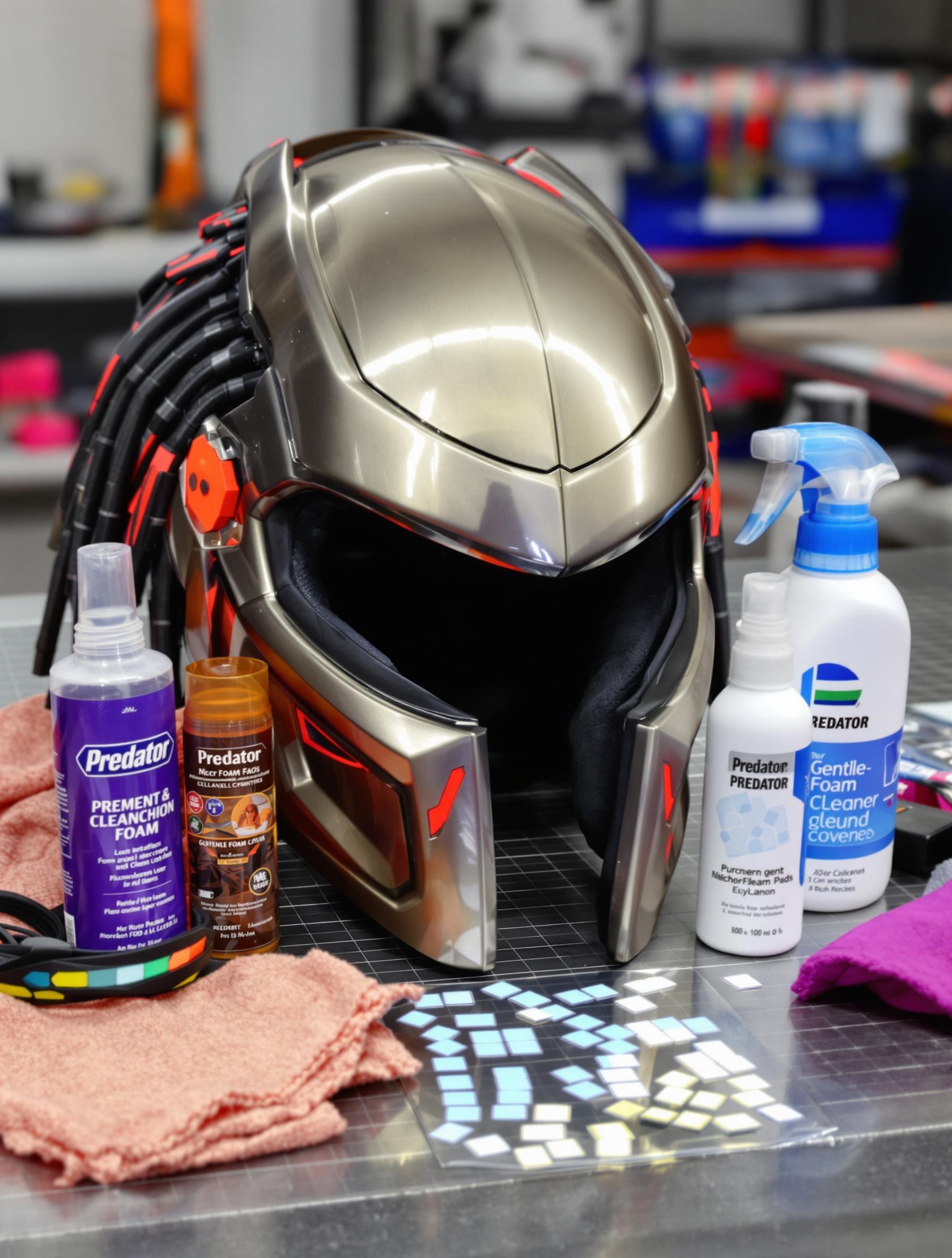 Entretien et customisation d’un casque Predator sur établi, mousses démontées, produits doux et accessoires stylés.