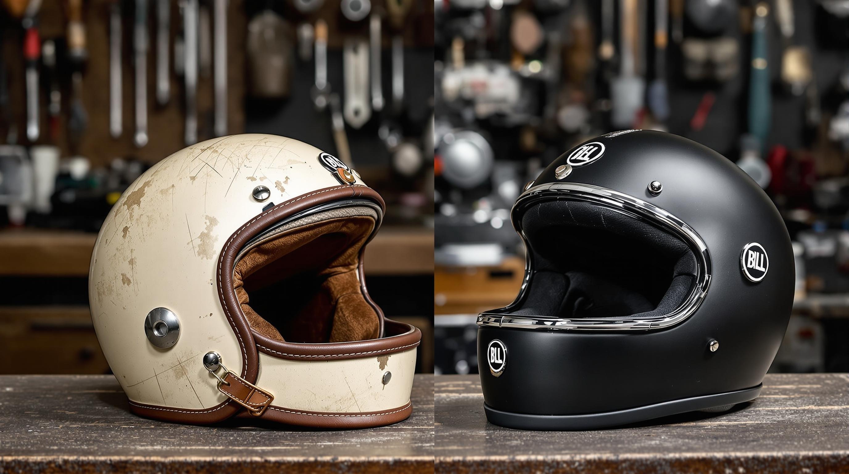 comparatif visuel entre casque vintage typique et Biltwell moderne
