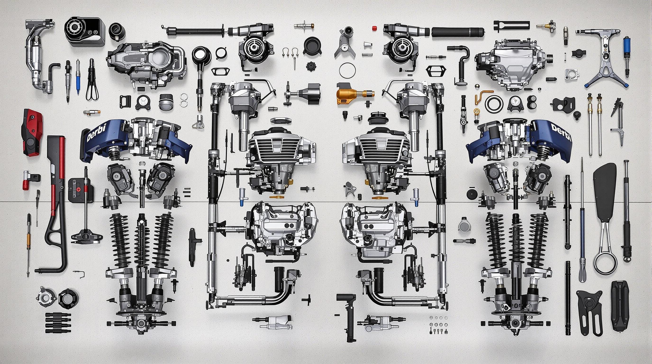 Comparatif visuel entre Derbi Senda Euro3 et Euro4 : moteur, fourche, coloris