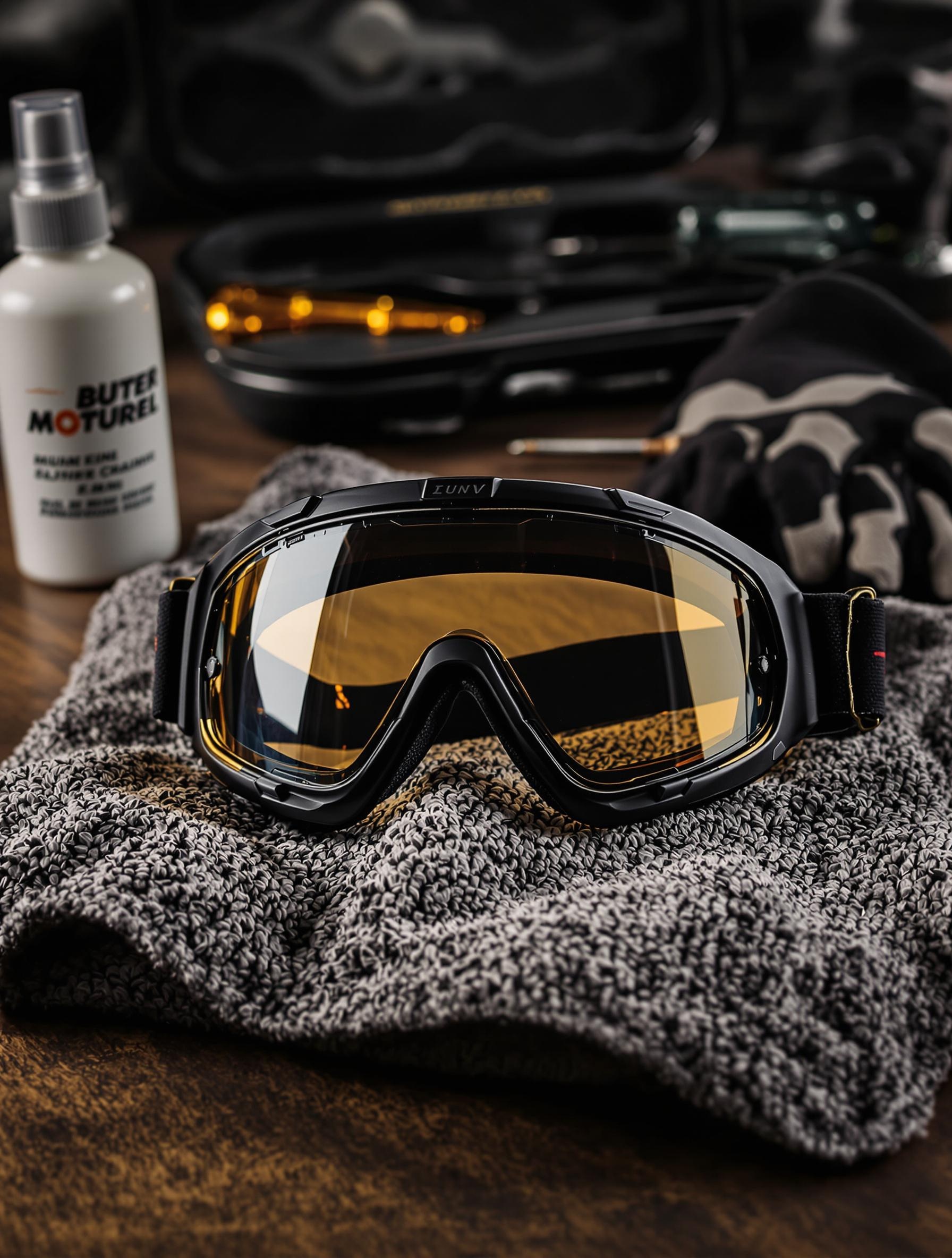 Lunettes moto sur serviette micro-fibre en atelier urbain