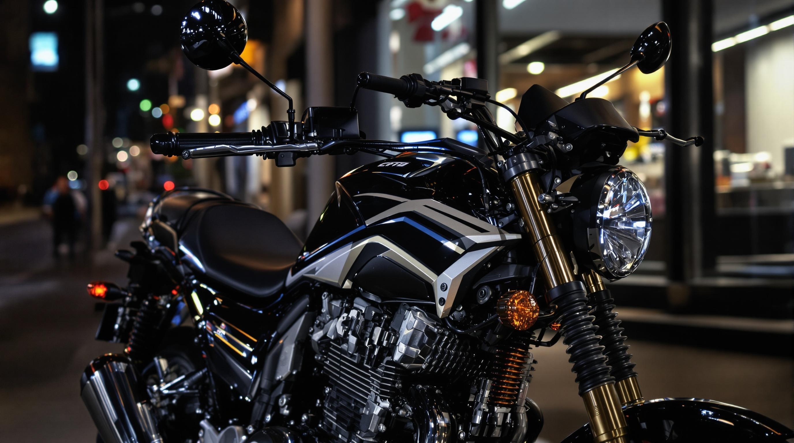 Honda CB650R garée de nuit dans une ambiance urbaine