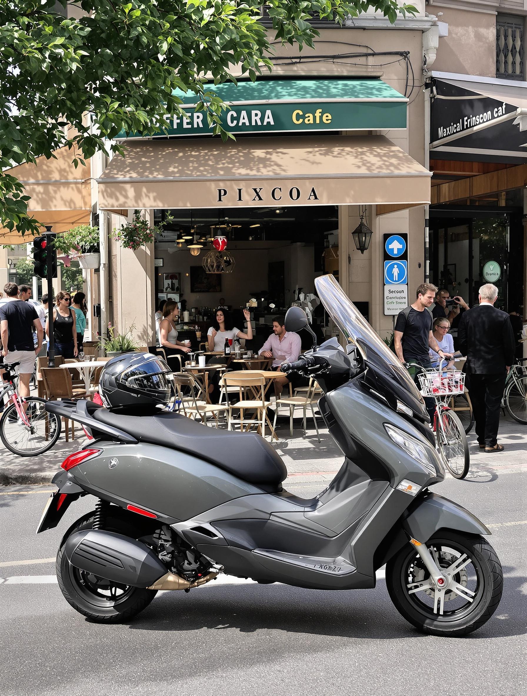 Maxi-scooter trois roues Yamaha Piaggio urbain avec casque