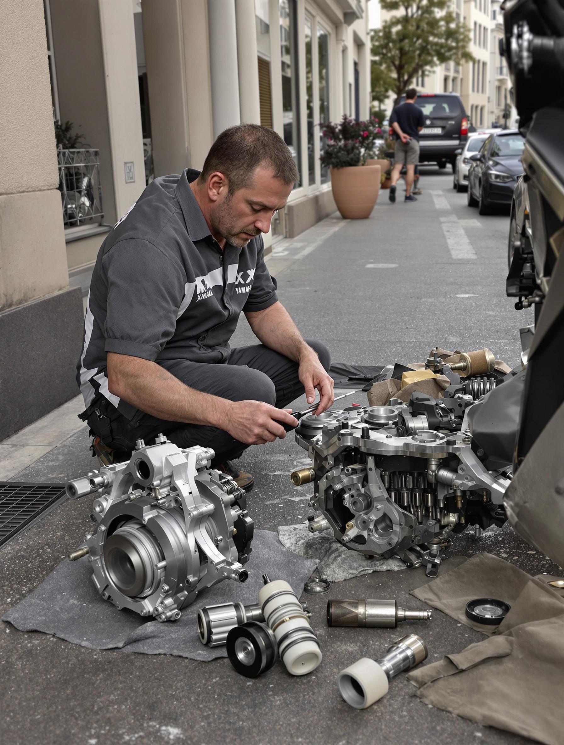 Mécanicien effectuant l’entretien du variateur d’un XMAX 125