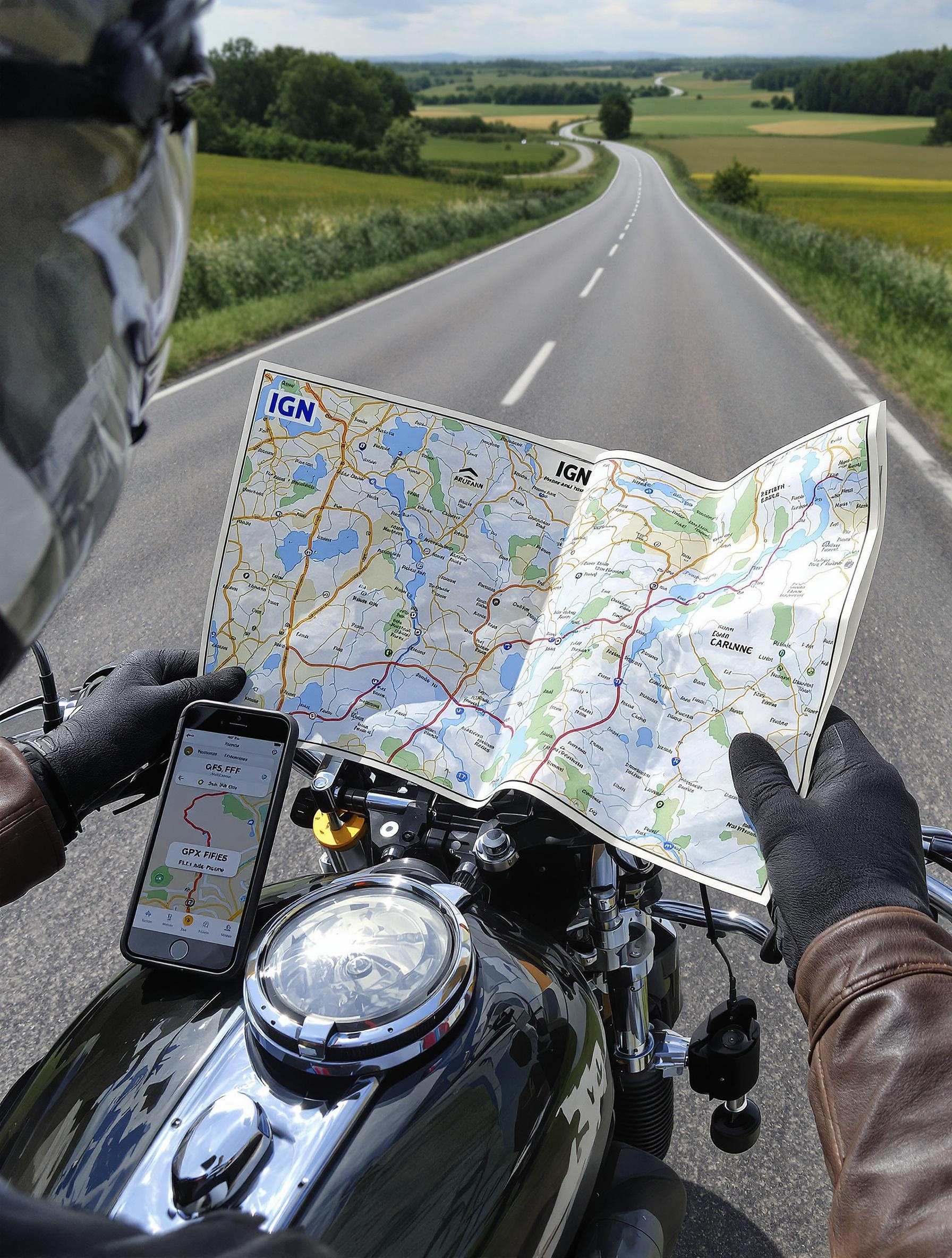 motard carte IGN GPX smartphone route vintage