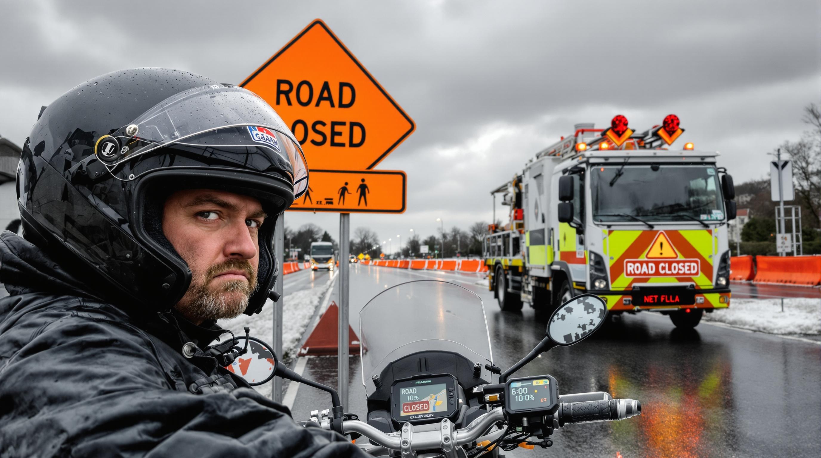 motard radar chantier mobile route barrée mauvaise humeur