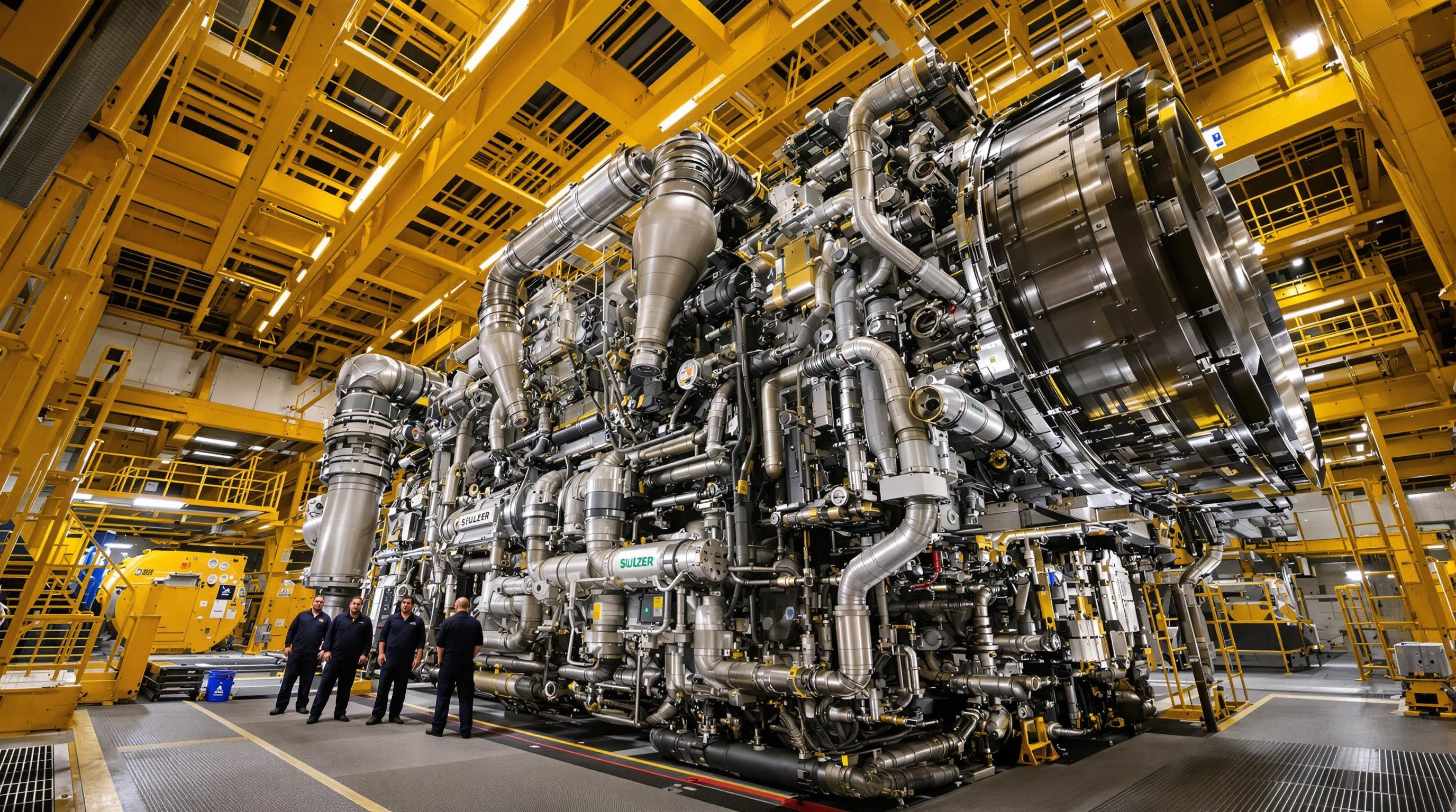 Moteur géant Sulzer RTA96C avec pistons massifs dans une salle des machines de cargo