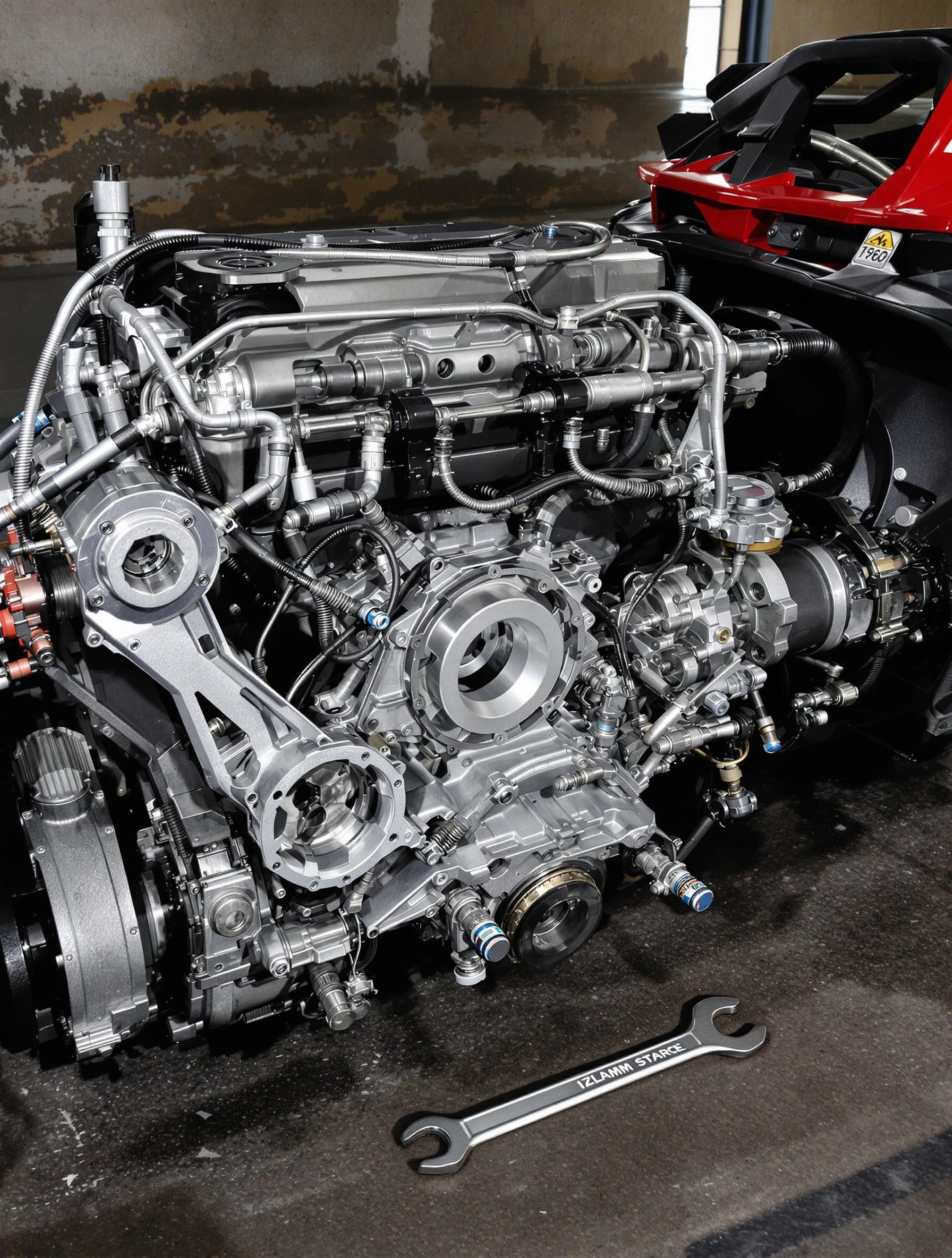 Détail du moteur Polaris Slingshot dans un garage urbain