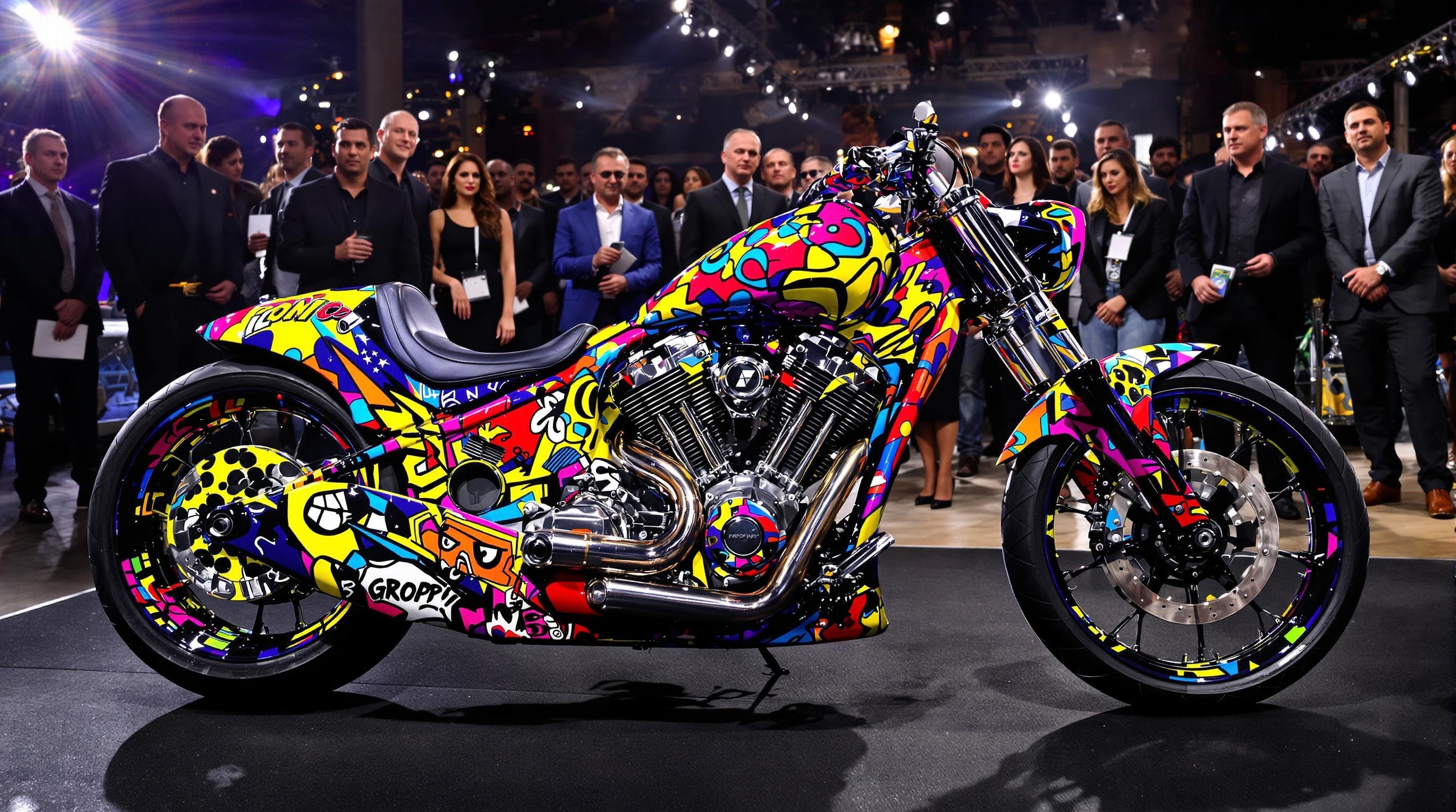 Moto custom pop art vente aux enchères bling bling