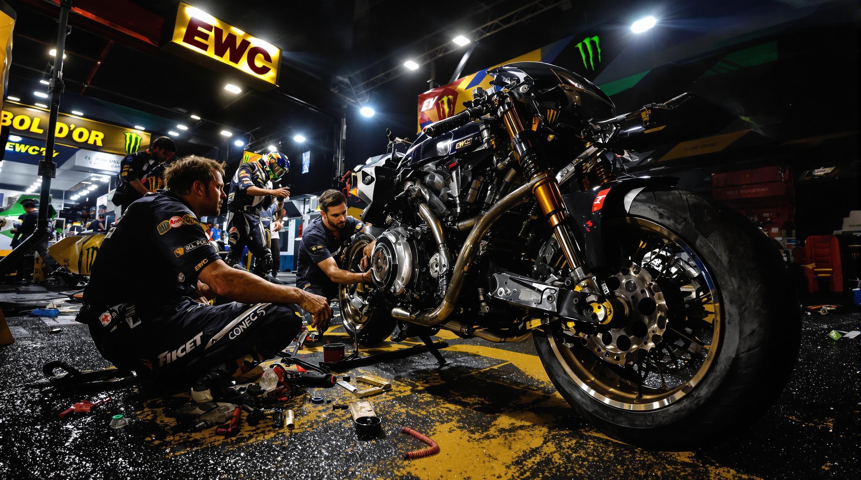 Le paddock mécanique de nuit au Bol d'Or