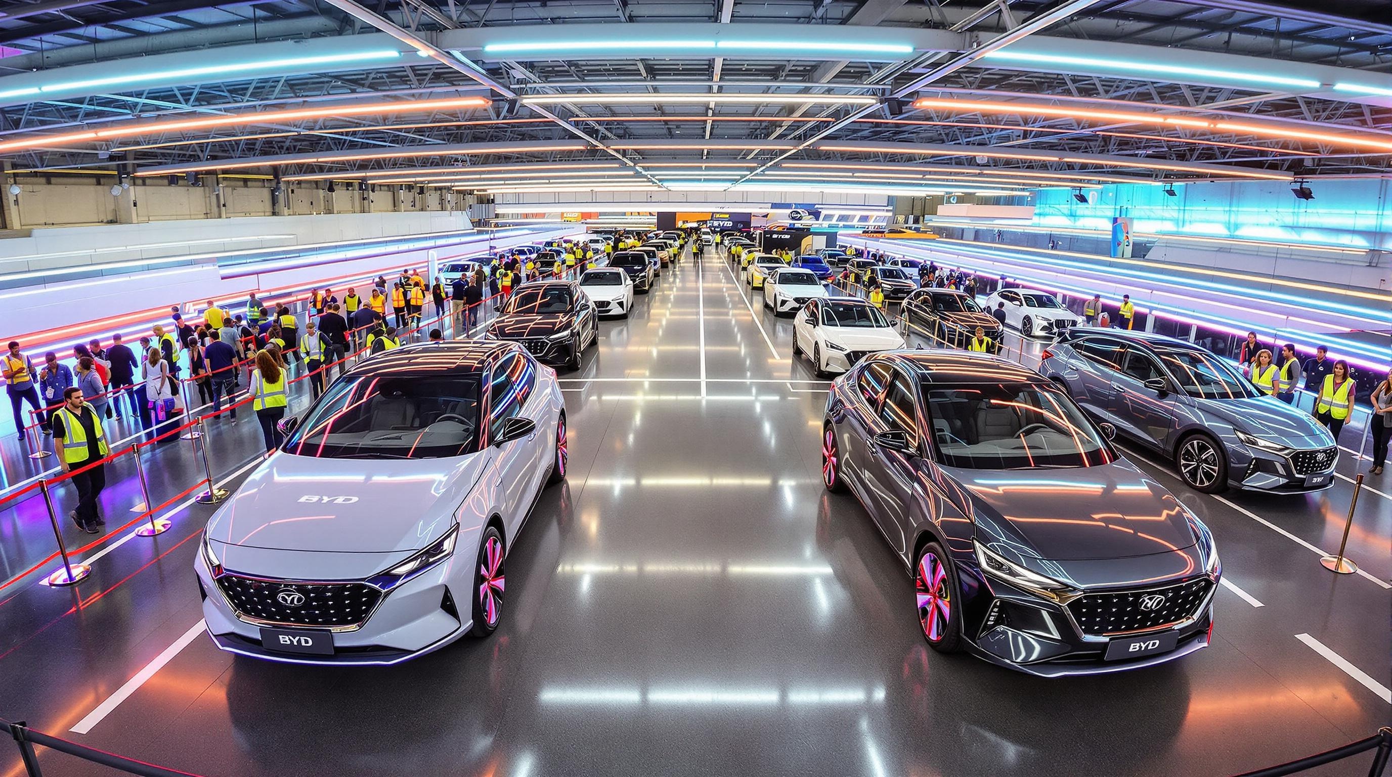 Piste d’essai indoor au Brussels Motor Show avec BYD et staff sécurité