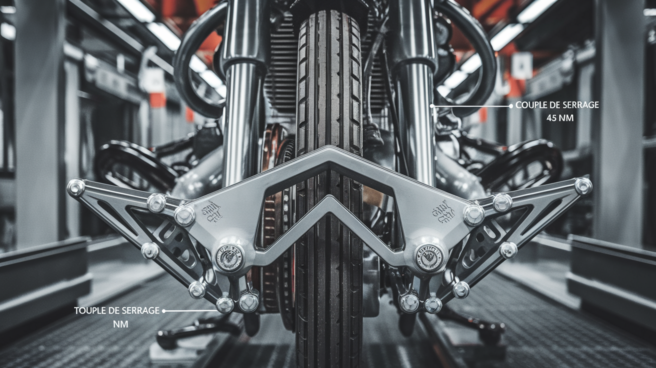 Vue rapprochée des points d’ancrage subframe Royal Enfield 500