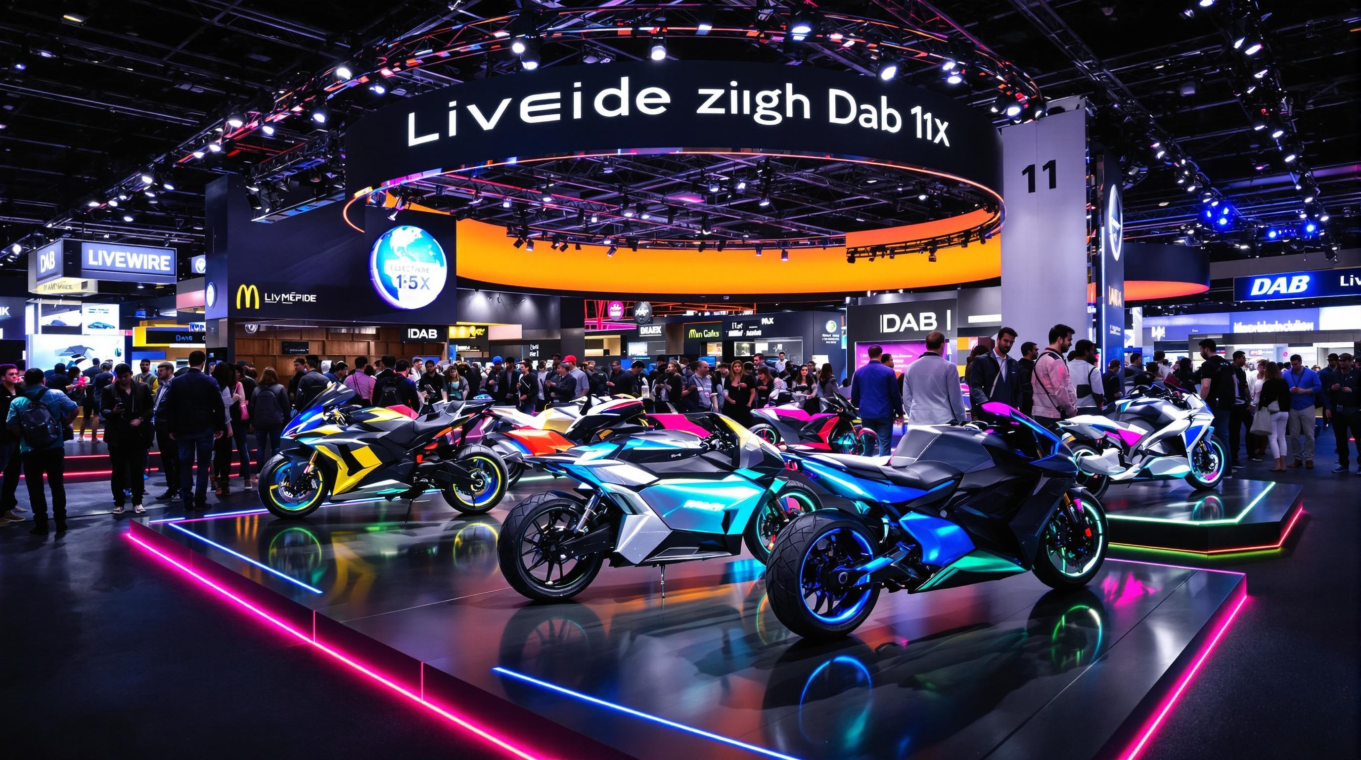Stand de motos électriques au Salon de Milan avec visiteurs passionnés