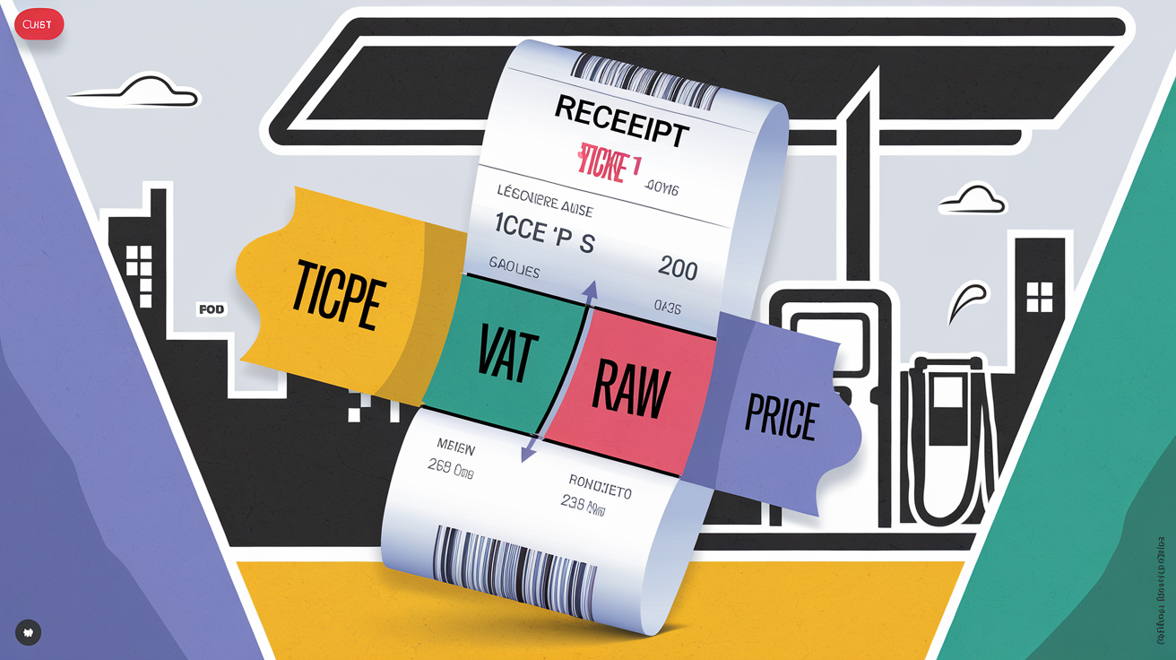 Ticket carburant décortiqué taxes TICPE TVA pompe essence urbain