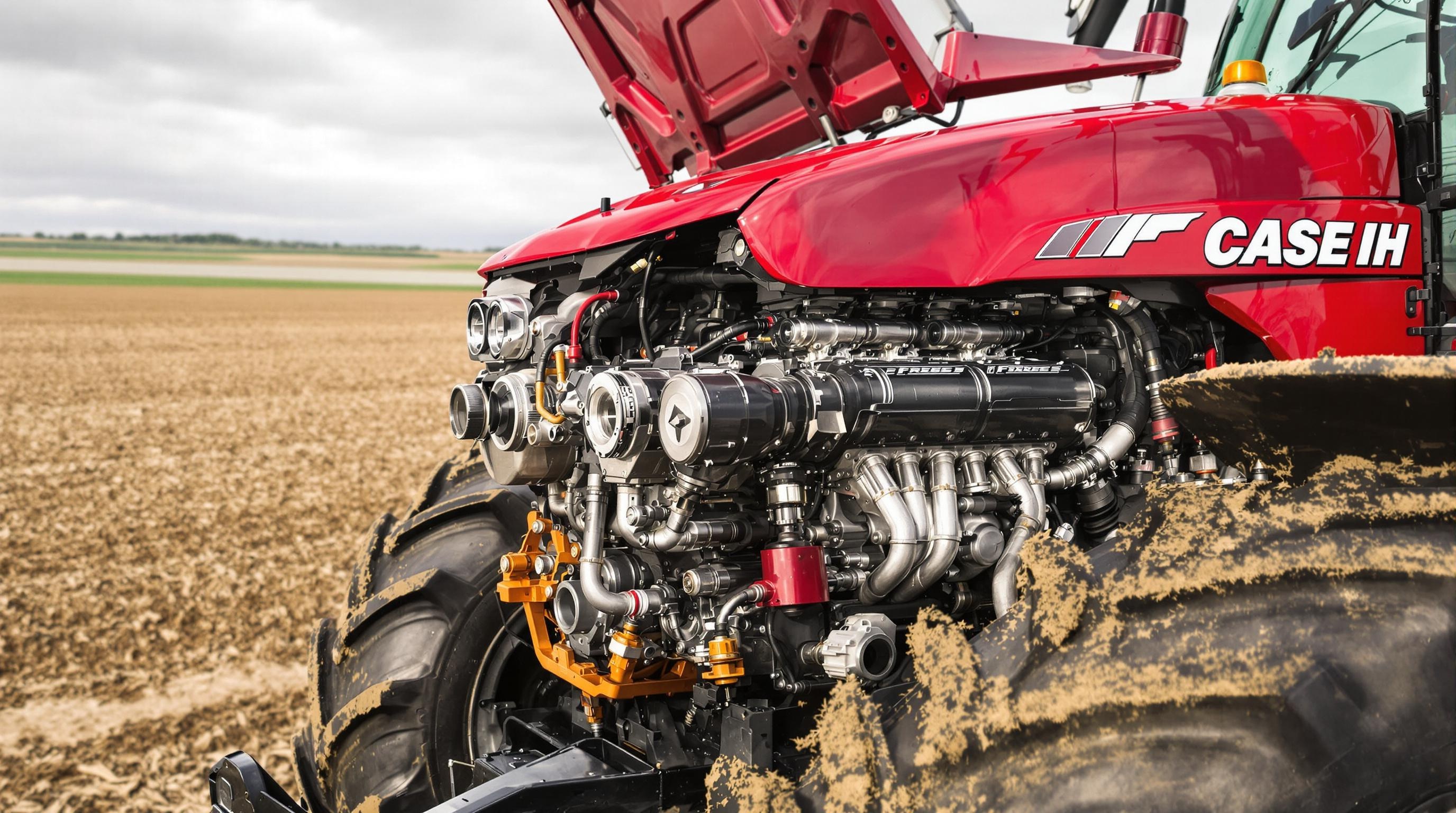 Tracteur Case IH avec moteur six cylindres dans un champ labouré