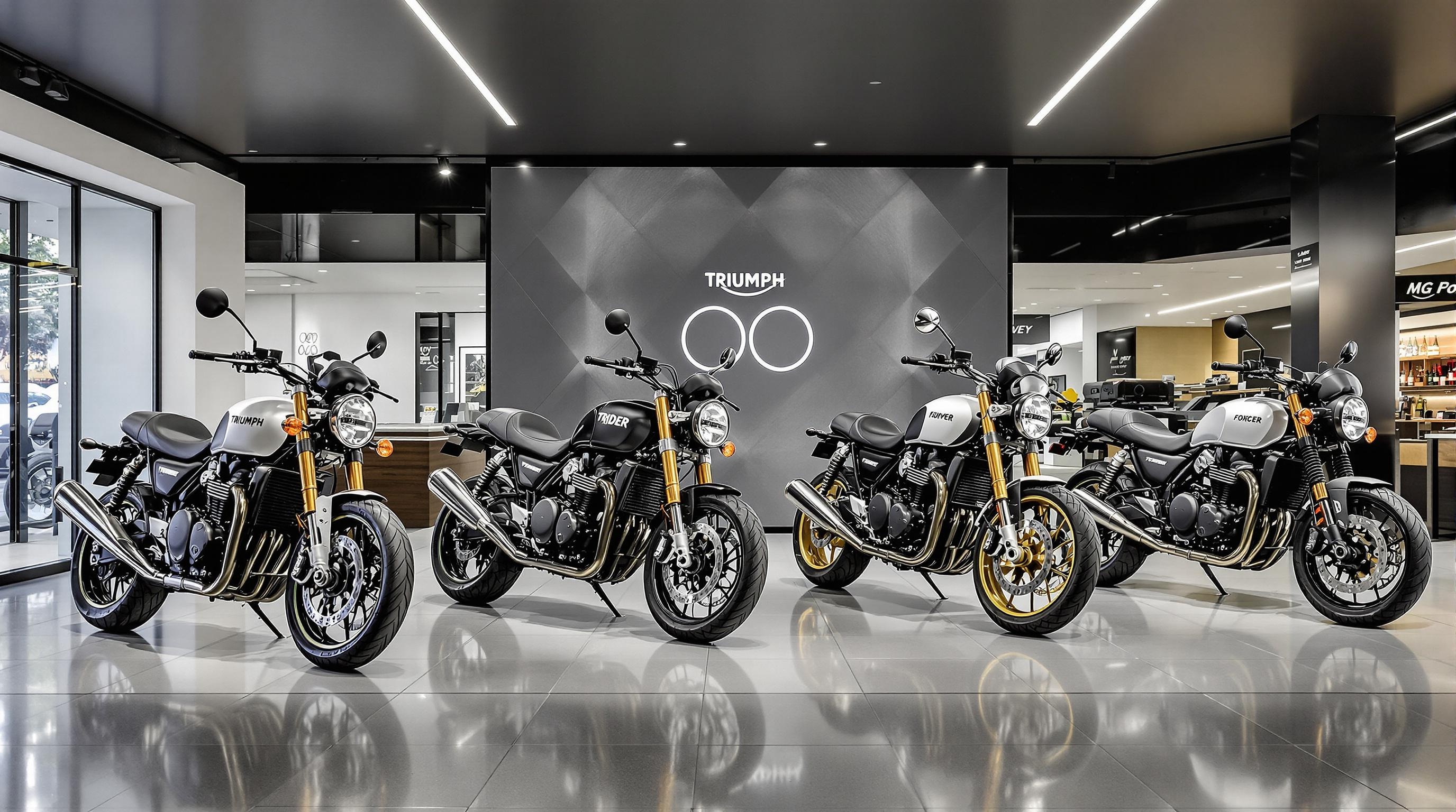 Showroom Triumph avec modèles neufs et prix visibles