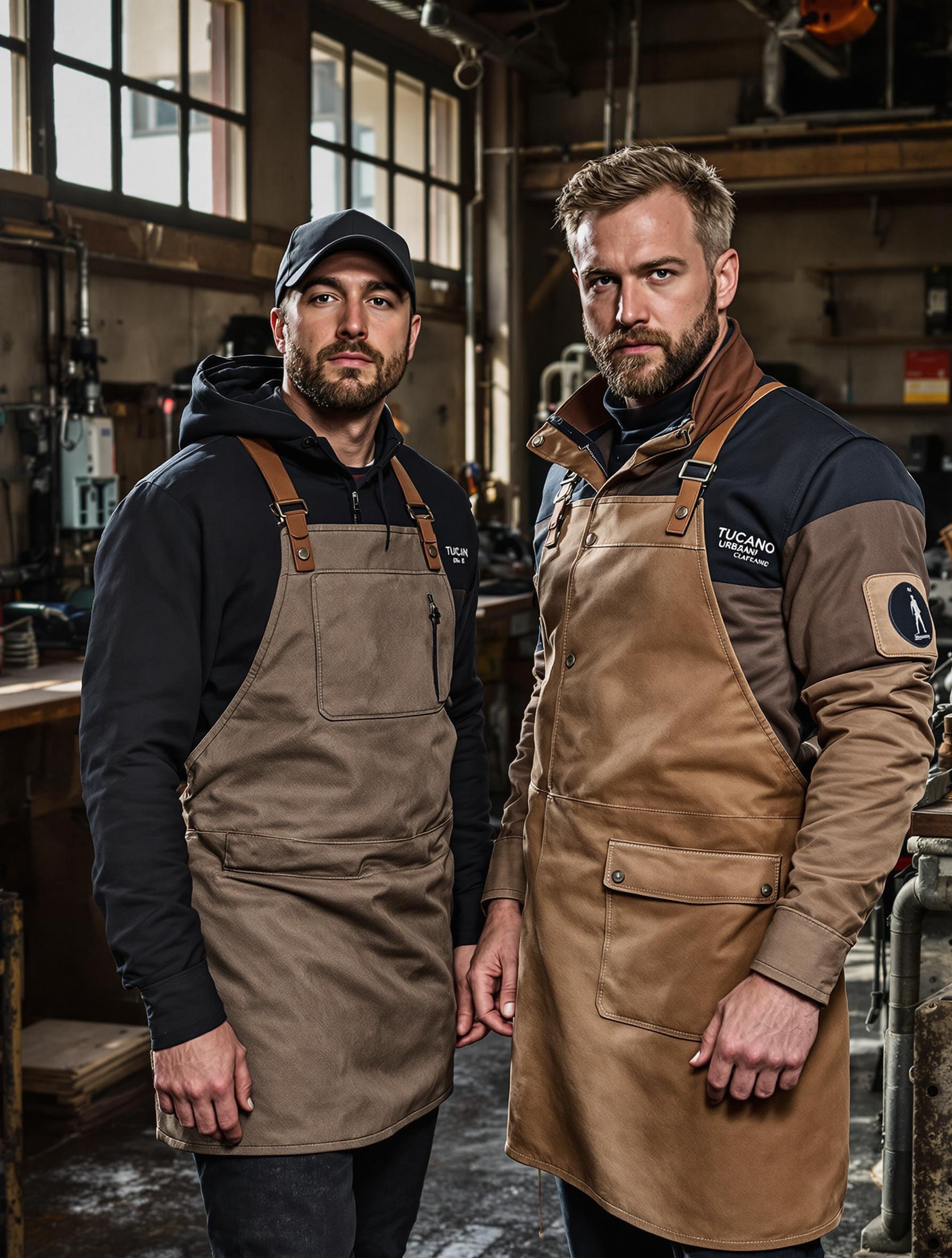 Textile technique nylon recyclé et cuir premium validés par des ingénieurs italiens sur un tablier et une veste Tucano Urbano
