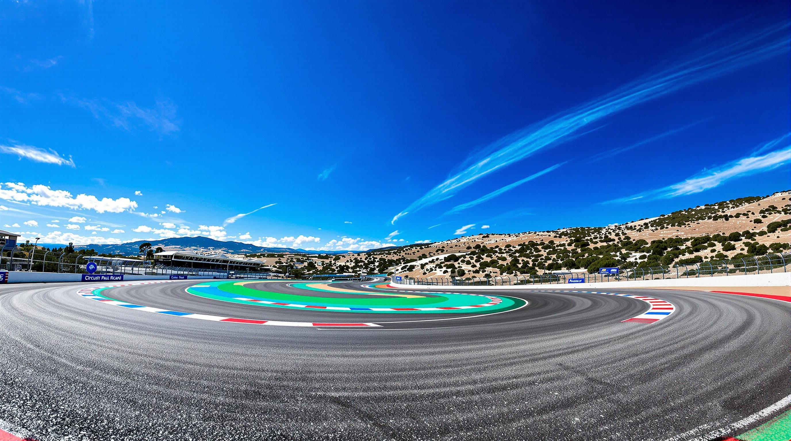 Le virage du Beausset au Circuit Paul Ricard, sous un ciel bleu provençal