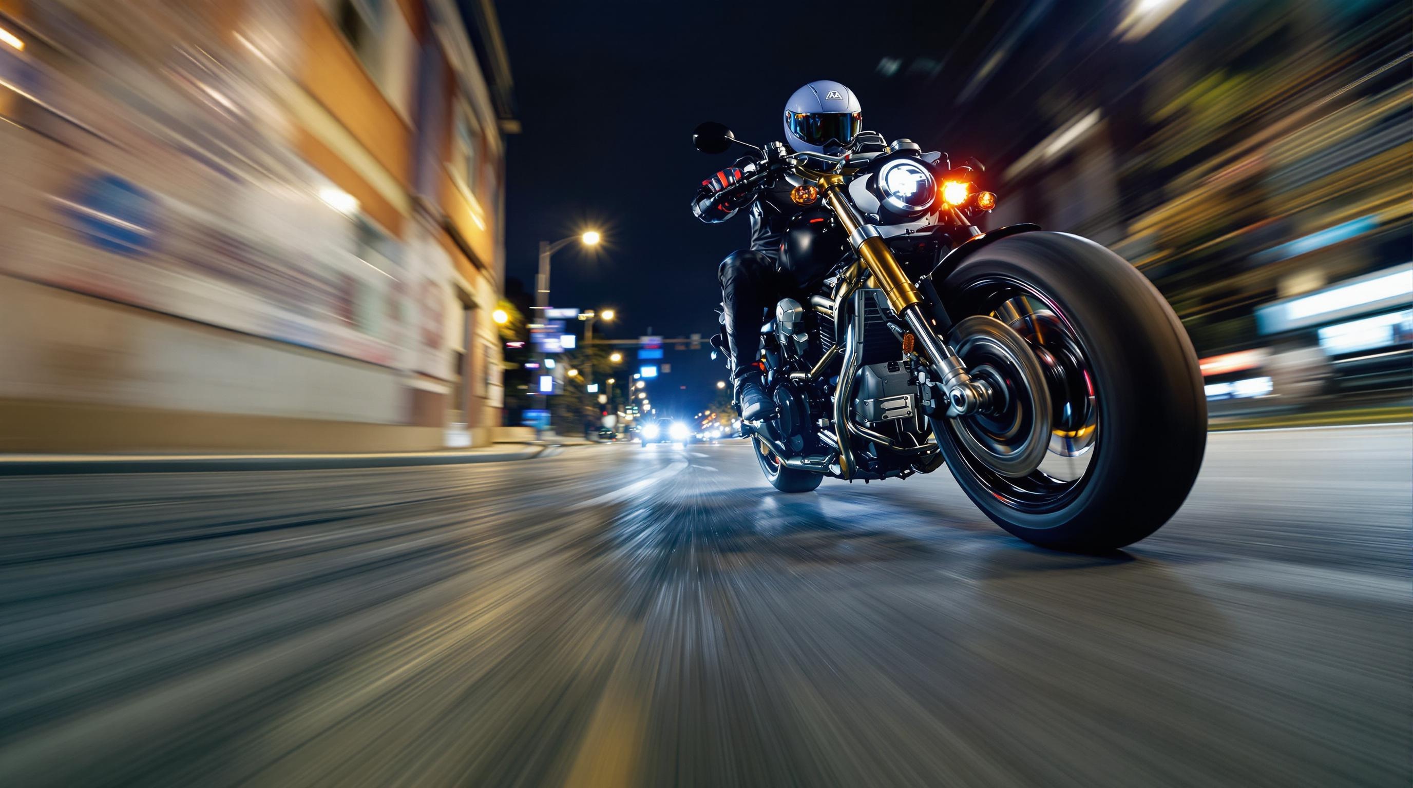 motard prenant un virage serré, transfert de masse, courbe en milieu urbain