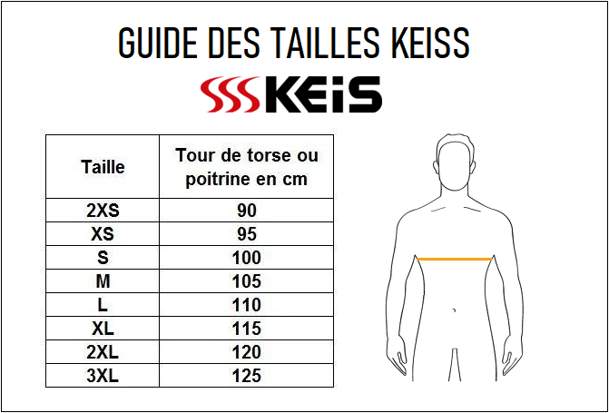 Guide taille Keis gilet chauffant